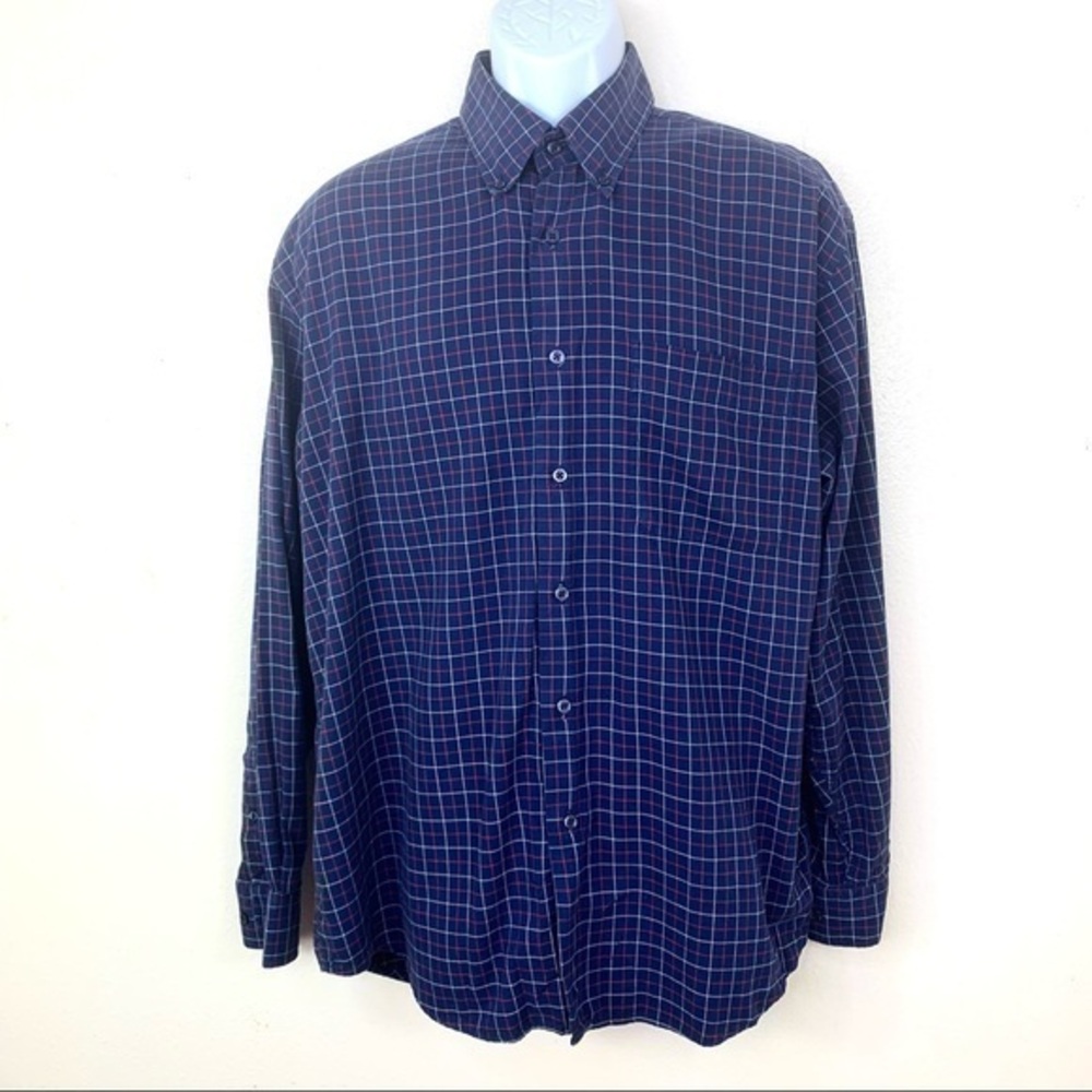 T Harris Men’s Casual Shirt Blue Plaid Sz XL